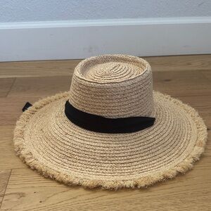 Lack Of Color Tan Straw Hat with Black Band